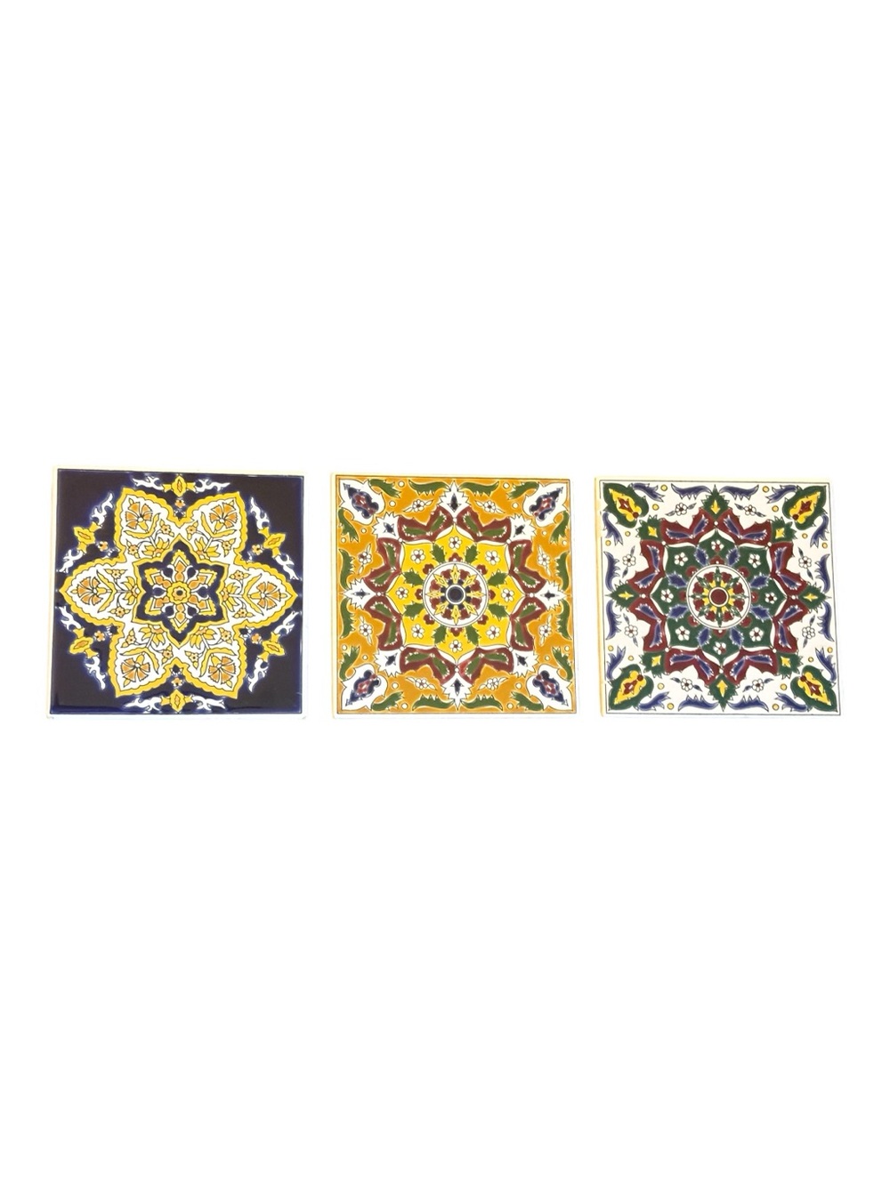 Decorative Ceramic Tile Wall Art Trio - Yellow, Navy, Multicolor- made in Greece